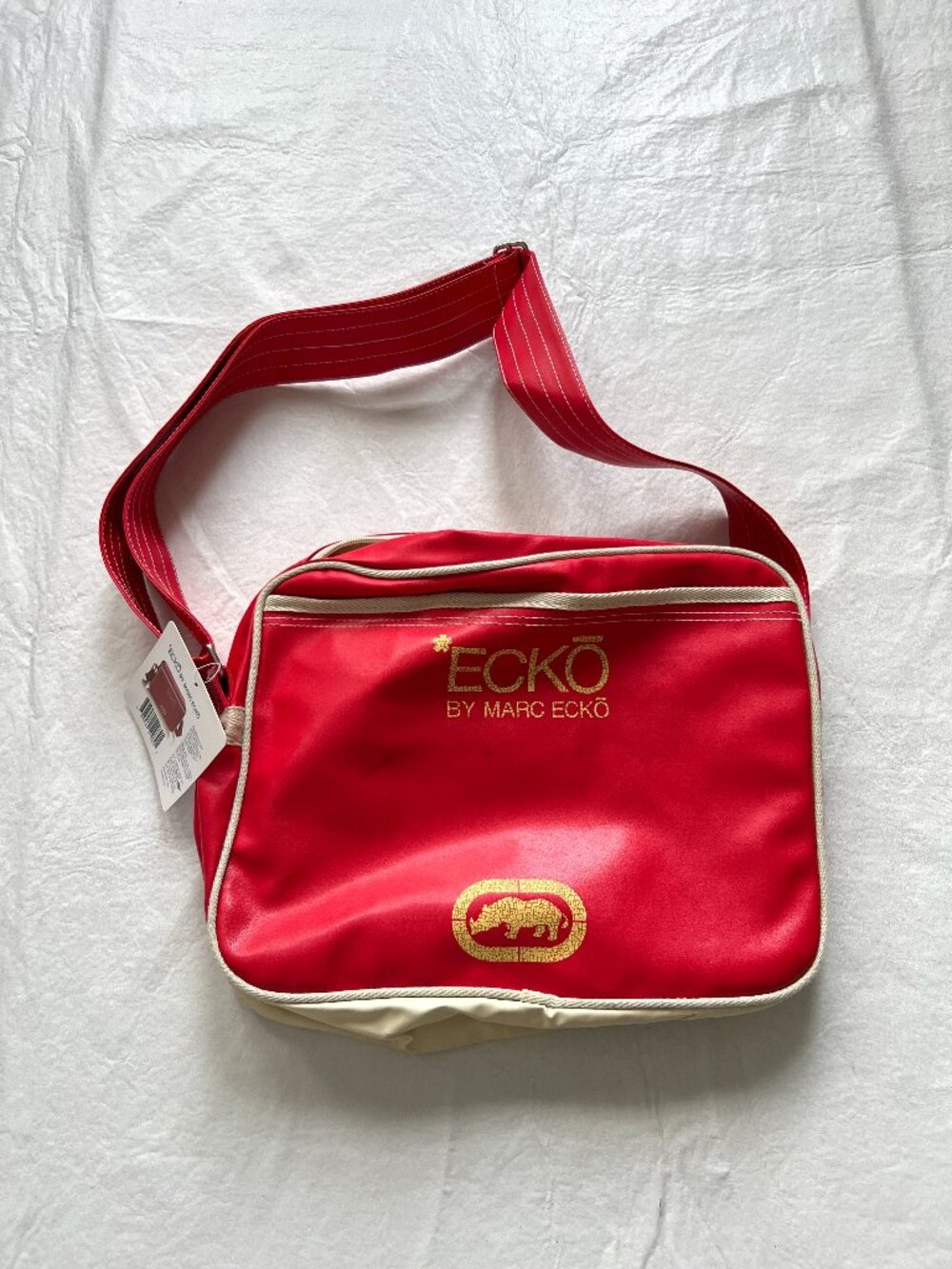 y2k Ecko messenger bag shoulder crossbody red cream vinyl retro zip up marc